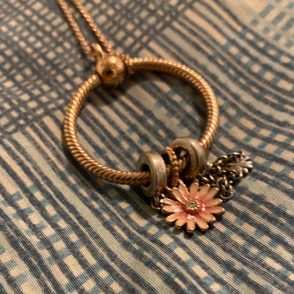 Pandora Gold Necklace with Pink Floral Charm